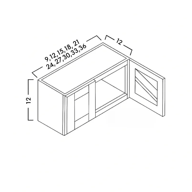 12" HIGH GLASS DOOR WALL CABINETS - SHAKER CARAMELO - cntcabinet