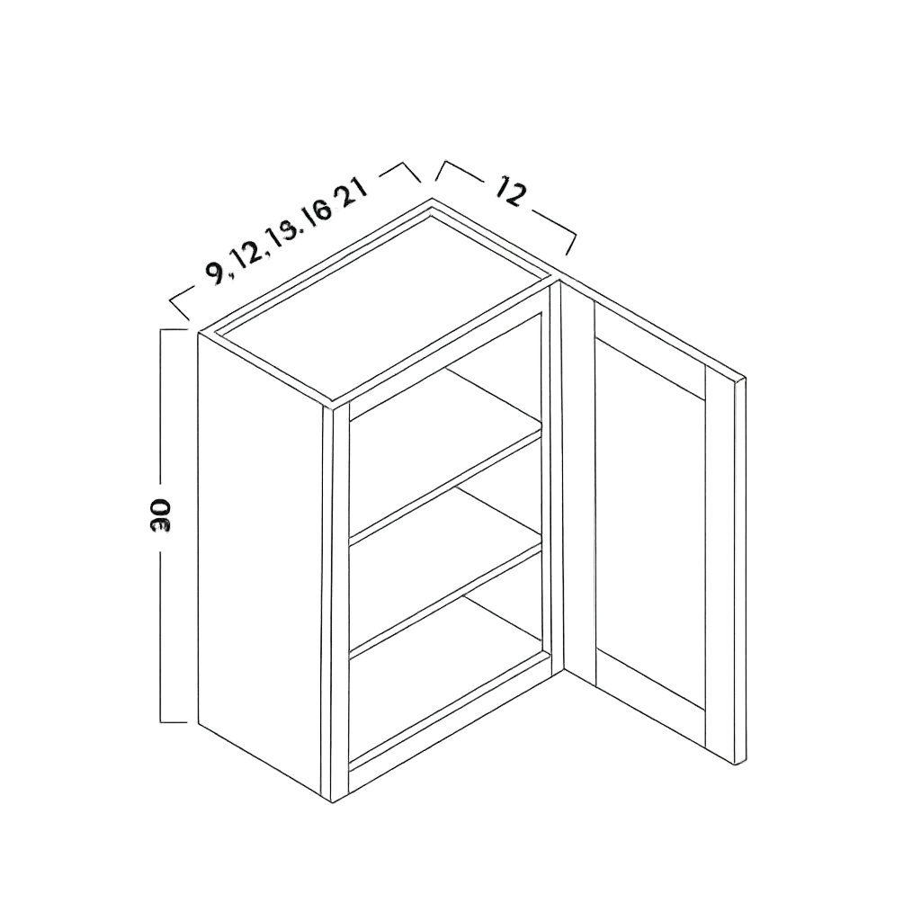 30" HIGH WALL CABINETS - SINGLE DOOR - SHAKER CARAMELO - cntcabinet