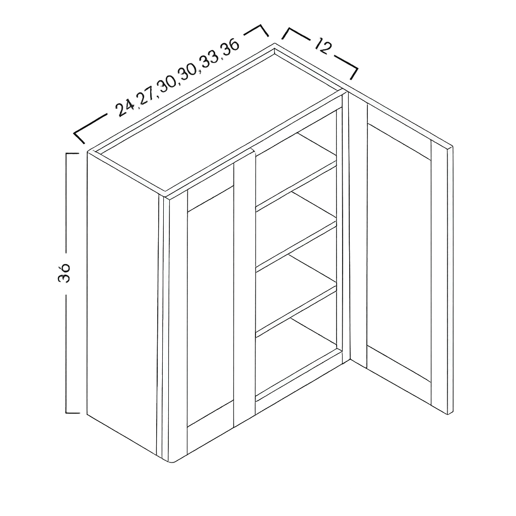 36" HIGH WALL CABINETS - DOUBLE DOOR - SHAKER CARAMELO - cntcabinet