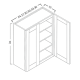 36" HIGH WALL CABINETS - DOUBLE DOOR - SHAKER PEARL