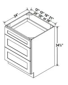Three Drawer Base Cabinets - Shaker White - cntcabinet