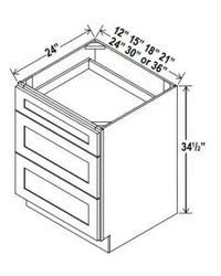 Three Drawer Base Cabinets - Shaker White - cntcabinet