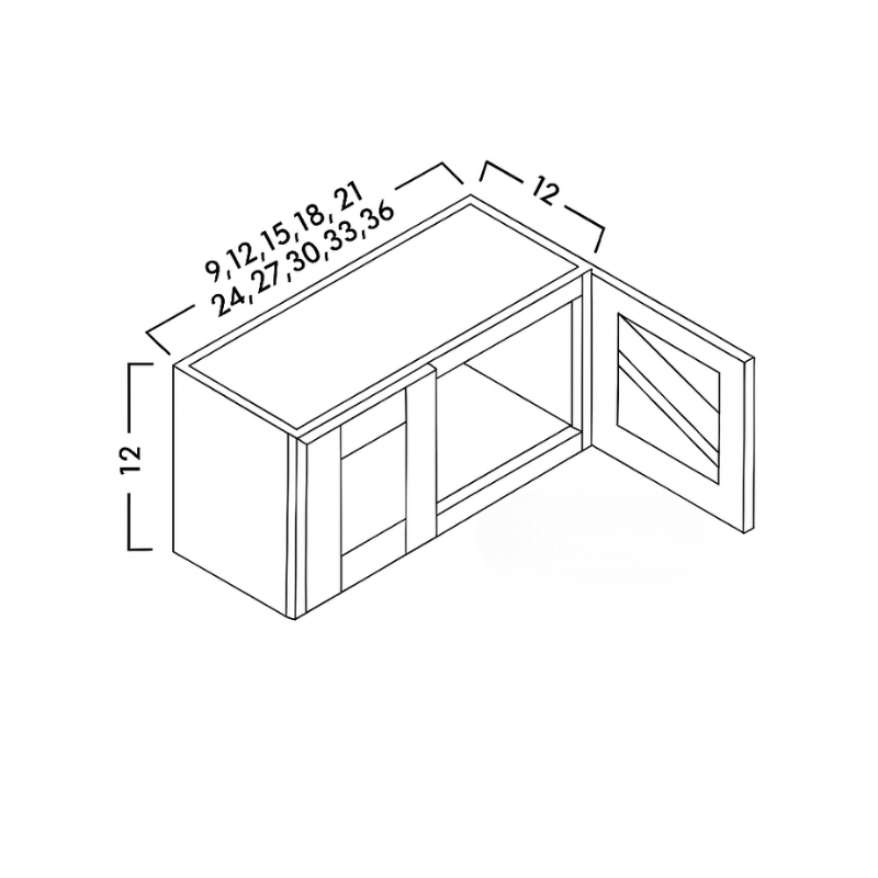 12" HIGH GLASS DOOR WALL CABINETS -  SHAKER GRAY