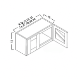 12" HIGH GLASS DOOR WALL CABINETS -  SHAKER CARAMELO