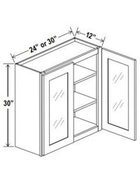 30"H Wall Cabinets With Double Glass Doors - Shaker White