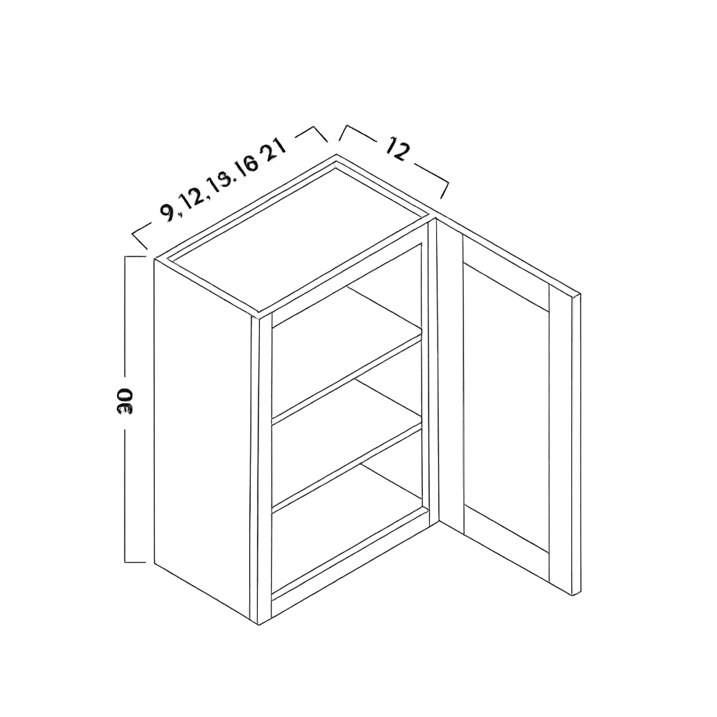 30" HIGH WALL CABINETS - SINGLE DOOR - SHAKER CARAMELO