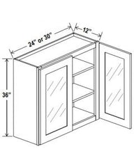 36"H Wall Cabinets With Double Glass Doors - Shaker White