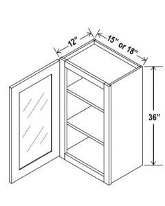 36"H Wall Cabinets With Single Glass Door - Shaker White