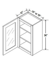 36"H Wall Cabinets With Single Glass Door - Shaker White