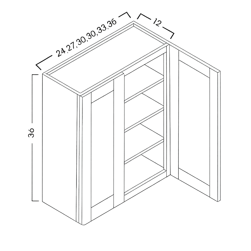 36" HIGH WALL CABINETS - DOUBLE DOOR - SHAKER CARAMELO