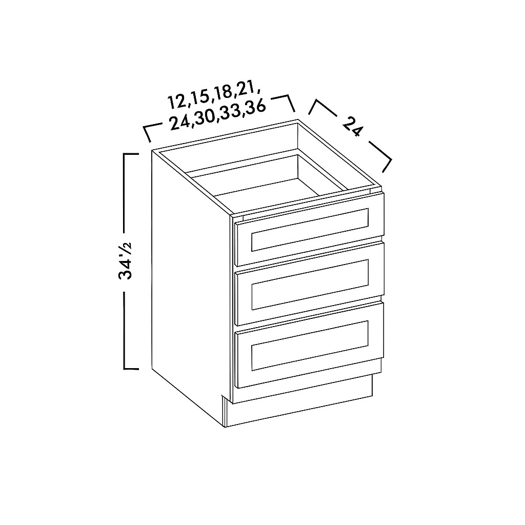 3 DRAWER BASE CABINET - SHAKER CARAMELO