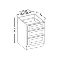 3 DRAWER BASE CABINET - SHAKER GRAY