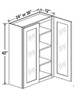 42"H Wall Cabinets With Double Glass Doors - Shaker White