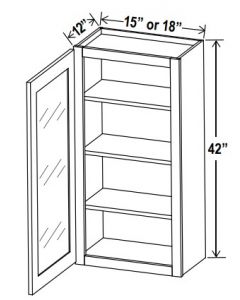 42"H Wall Cabinets With Single Glass Door - Shaker White - cntcabinet