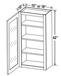 42"H Wall Cabinets With Single Glass Door - Shaker White