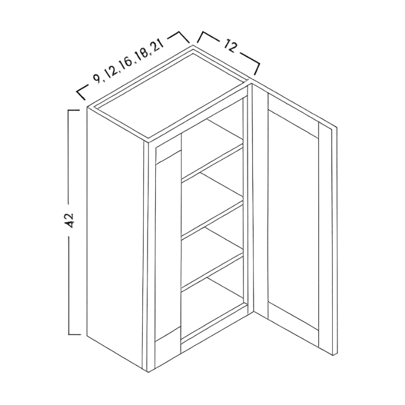 42" HIGH WALL CABINETS - SINGLE DOOR- SHAKER CARAMELO