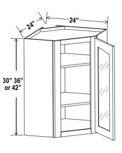 Diagonal Corner Wall Cabinets With Glass Door  - Shaker White