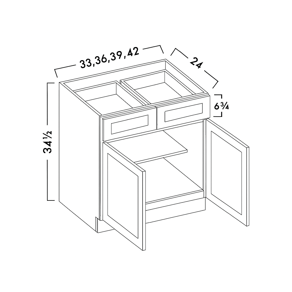 DOUBLE DOOR & DRAWER BASE CABINET - SHAKER CARAMELO