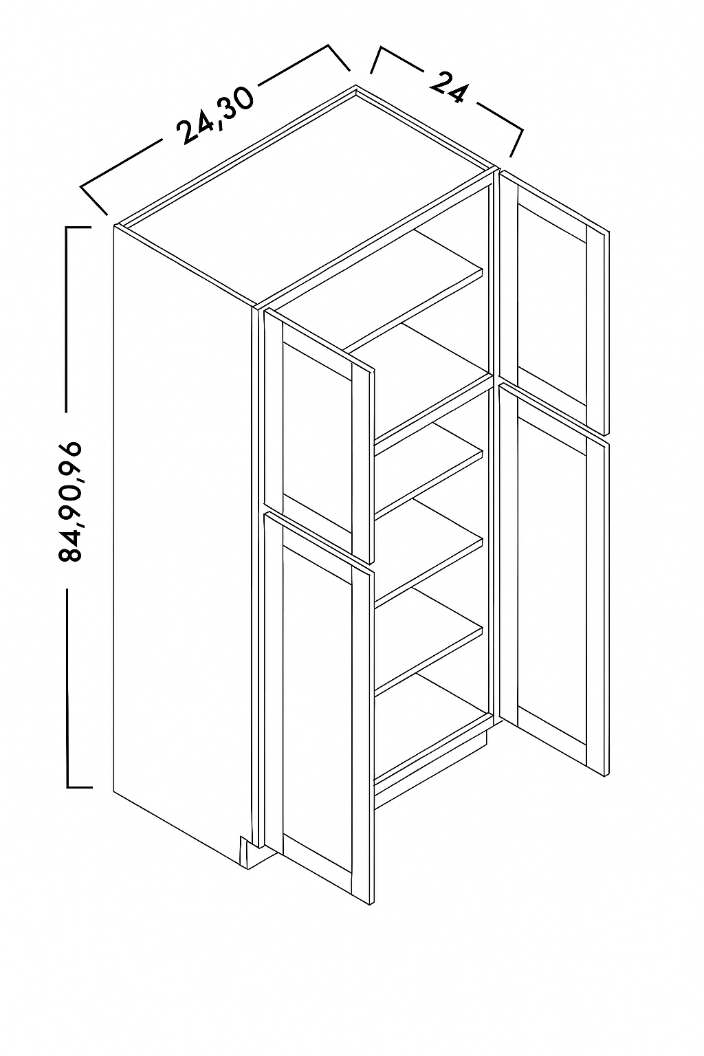 TALL PANTRY - DOUBLE DOOR -  SHAKER GRAY