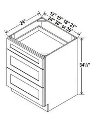 THREE DRAWER BASE CABINETS - SHAKER WHITE