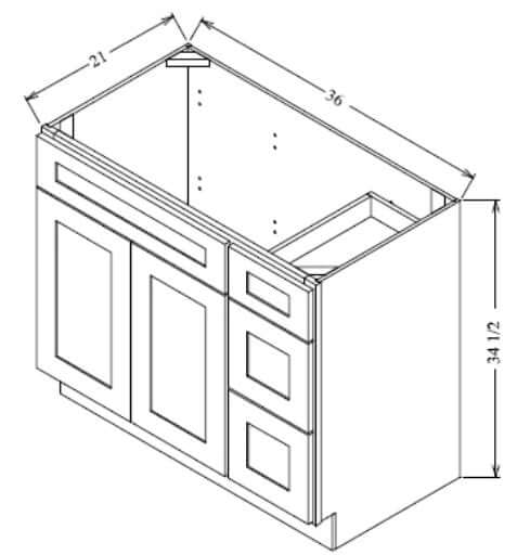 VANITY SINK COMBO 3-DRAWER BASE -  SHAKER CARAMELO