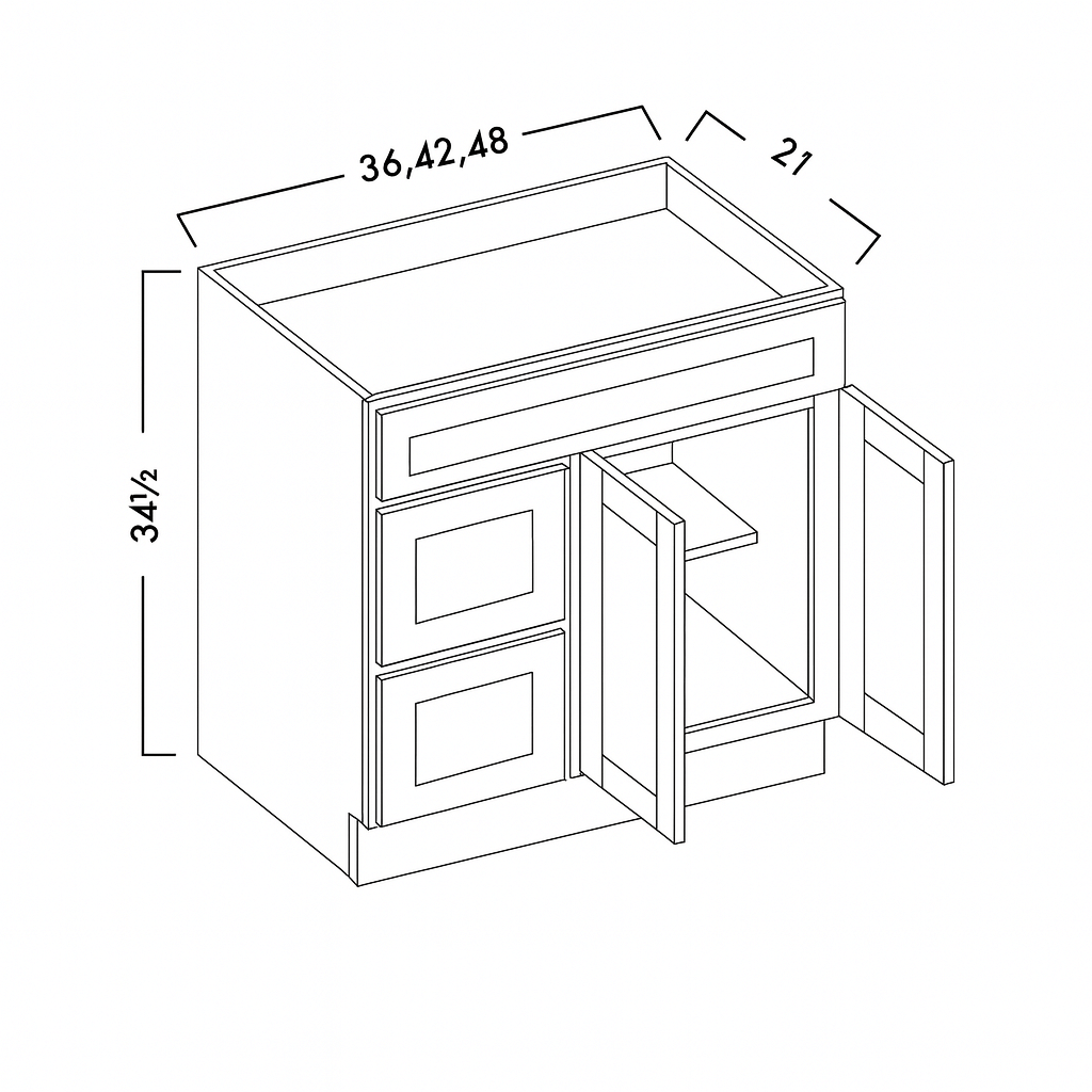 VANITY SINK COMBO - DRAWERS LEFT -  SHAKER PEARL