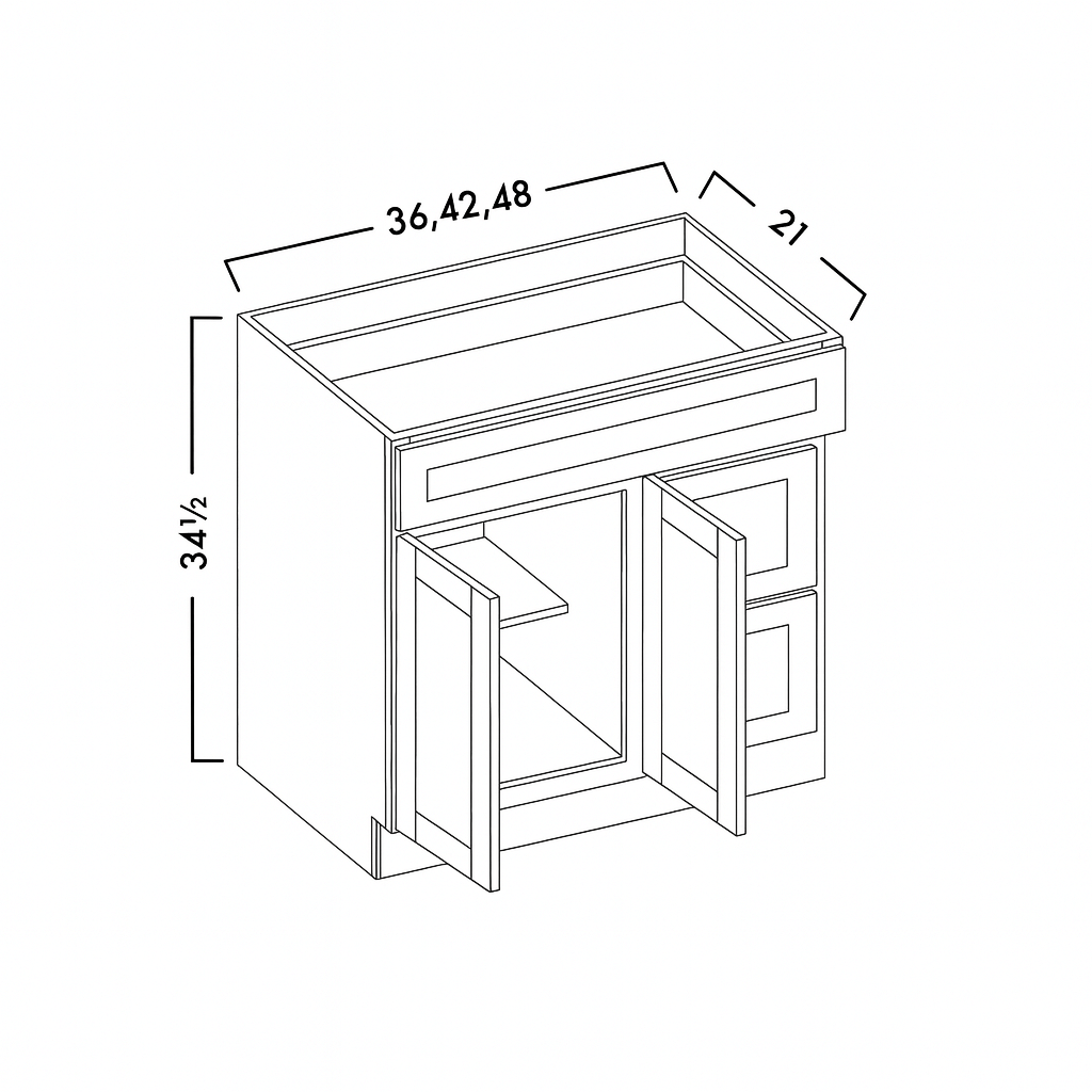 VANITY SINK COMBO - DRAWERS RIGHT-  SHAKER CARAMELO